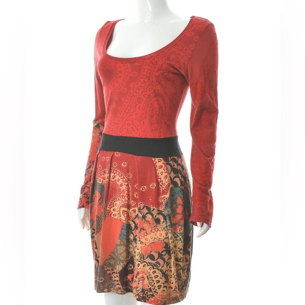 Desigual | Red | Abstract Pattern Skirt| Lightweight |Long Sleeve |Dress |Size M